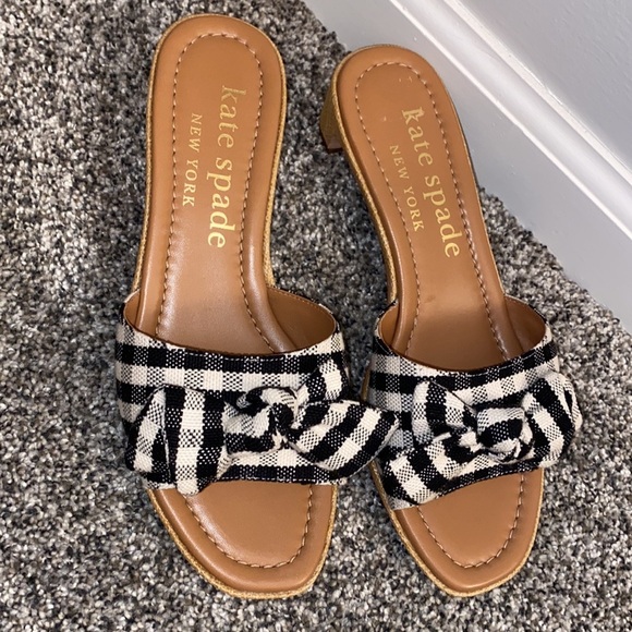 Kate Spade Lilah Gingham Knotted Bow Slide Sandals Black/White - Picture 3 of 6